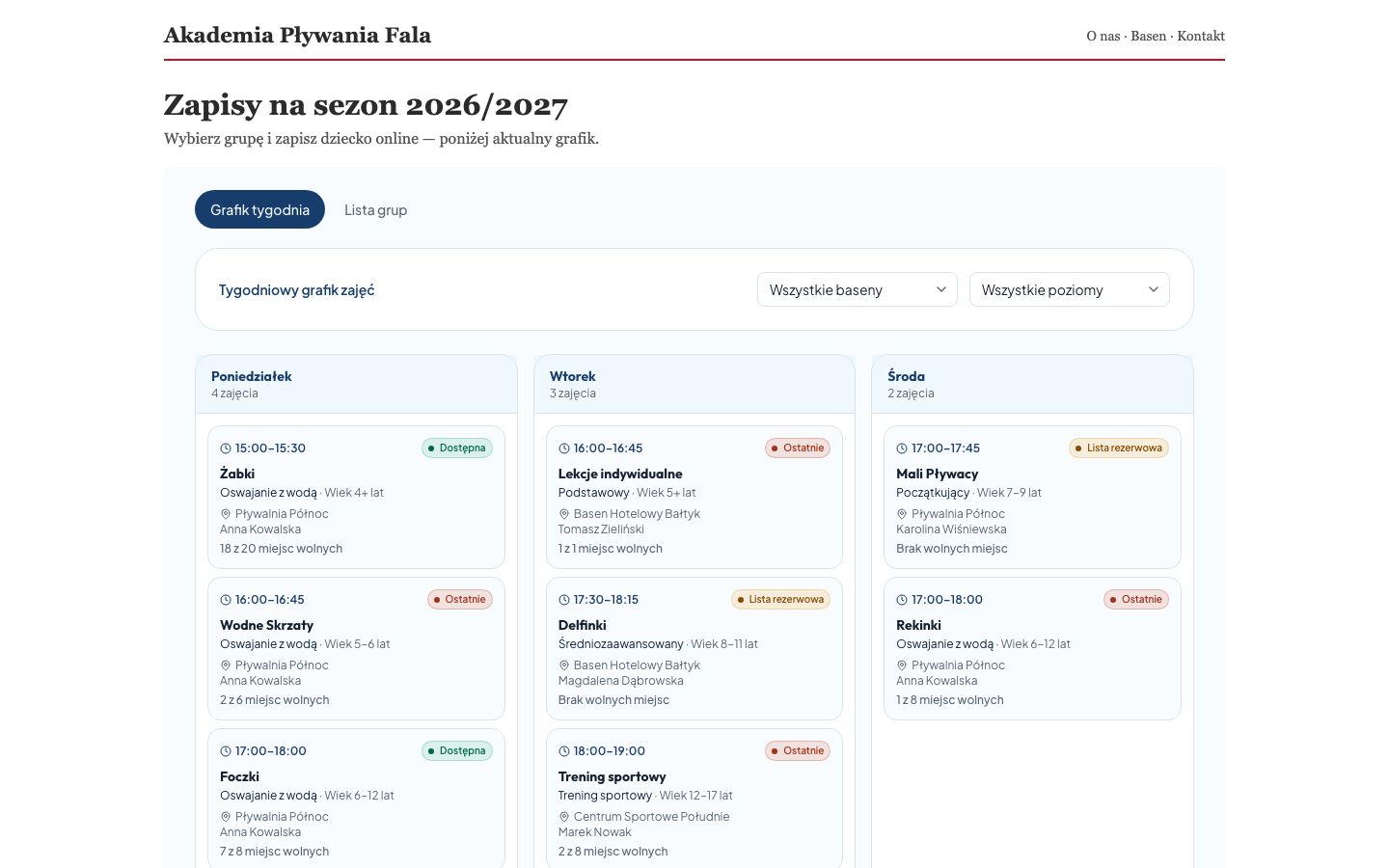 Widżet zapisów osadzony na zewnętrznej stronie